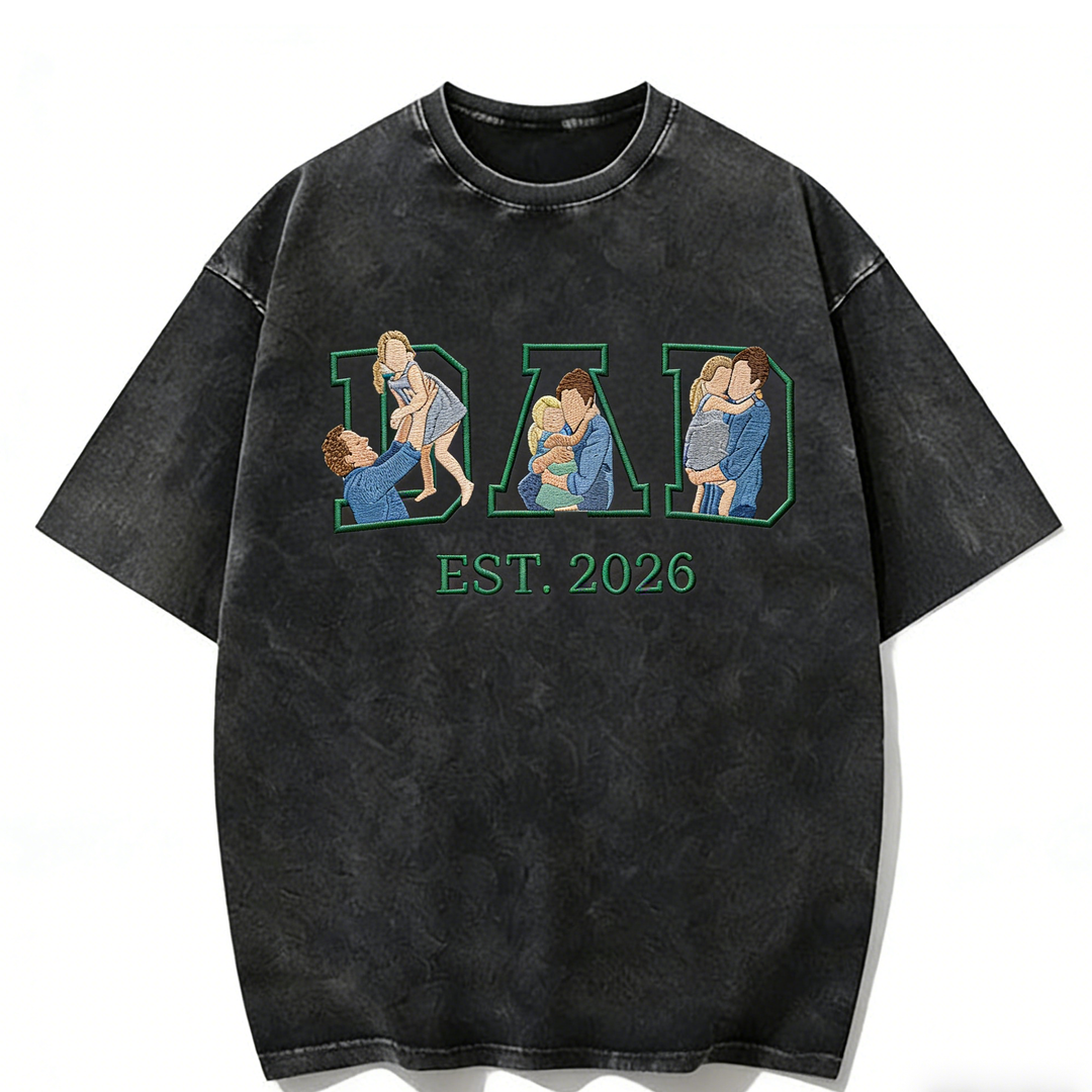 Sweat-shirt en coton délavé personnalisé, brodé d'un portrait de papa