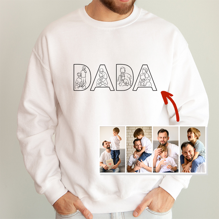 Sweat-shirt personnalisé avec broderie de silhouette photo pour papa – Cadeau personnalisé pour papa