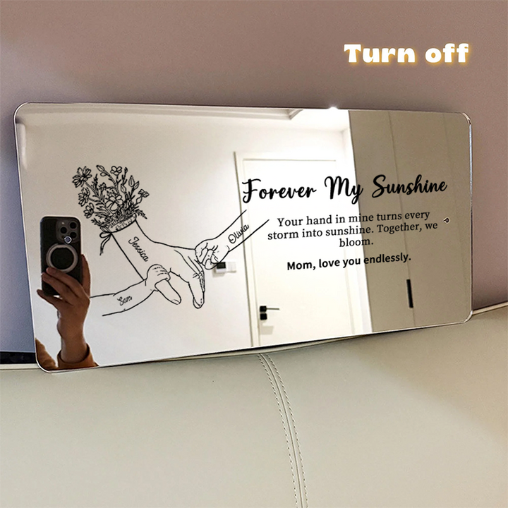 Miroir lumineux personnalisé avec les mains de maman et des enfants — Cadeau pour la fête des Mères
