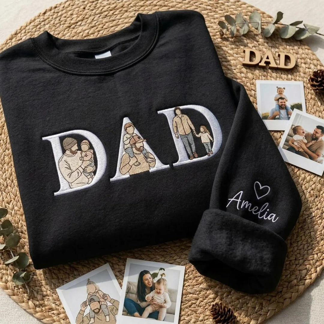 Sweat-shirt personnalisé brodé avec portraits pour papa