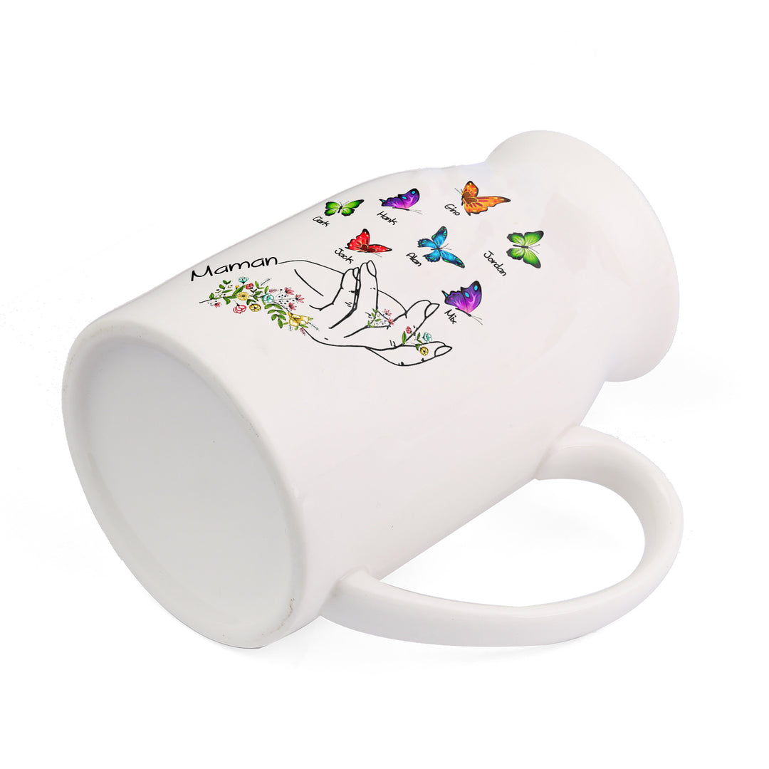 Vase à Fleurs Mains et Papillons 2-8 Prénoms Personnalisés avec Texte
