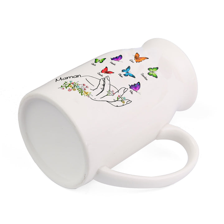 Vase à Fleurs Mains et Papillons 2-8 Prénoms Personnalisés avec Texte