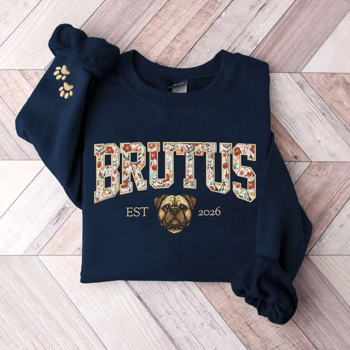 T-shirt ou sweat-shirt personnalisé avec portrait d'animal et broderie en appliqué floral