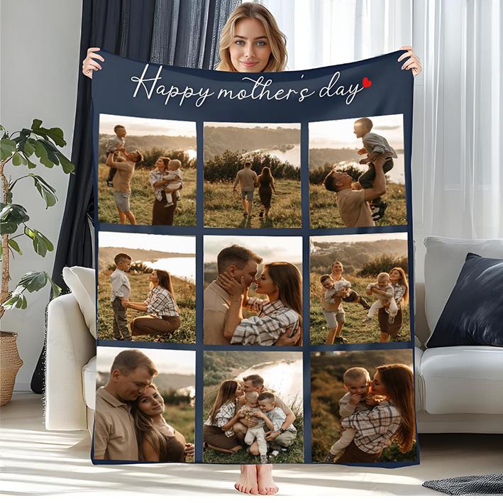 Couverture Polaire Couvertures personnalisées pour la fête des mères avec 9 photos
