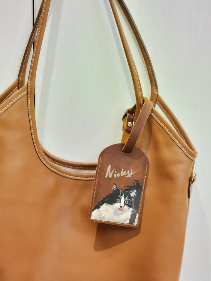 Étiquette de bagage en cuir personnalisée avec portrait de votre animal,accessoire de voyage personnalisé