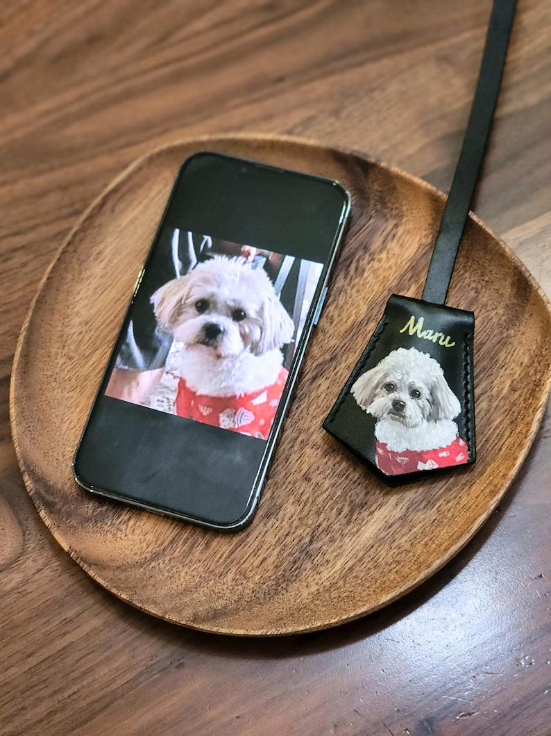 Bijou de sac en cuir personnalisé avec portrait de votre animal
