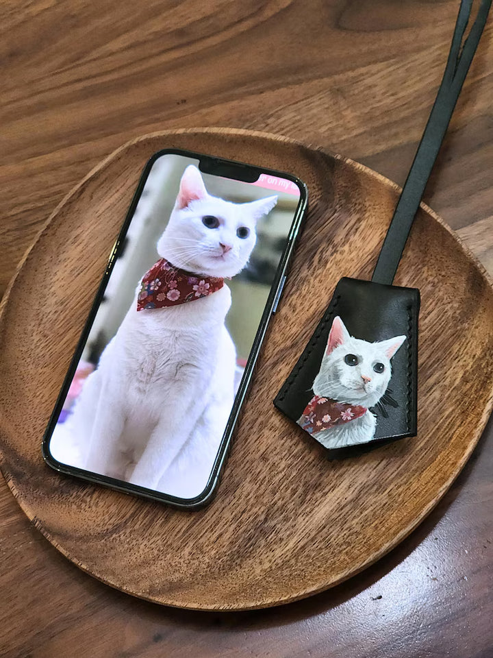Bijou de sac en cuir personnalisé avec portrait de votre animal