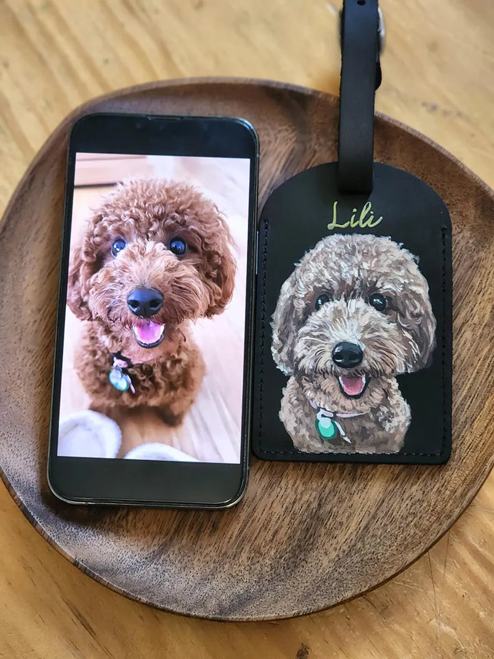 Étiquette de bagage en cuir personnalisée avec portrait de votre animal,accessoire de voyage personnalisé