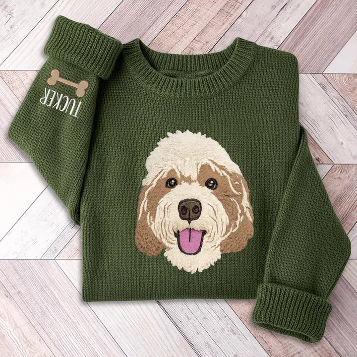 Pull tricoté personnalisé avec portrait de votre animal, prénom brodé, cadeau pour maman de chien et amoureux des animaux