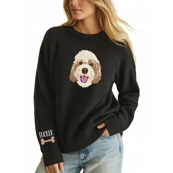Pull tricoté personnalisé avec portrait de votre animal, prénom brodé, cadeau pour maman de chien et amoureux des animaux
