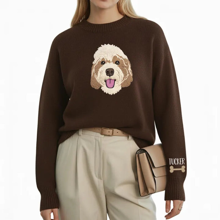 Pull tricoté personnalisé avec portrait de votre animal, prénom brodé, cadeau pour maman de chien et amoureux des animaux