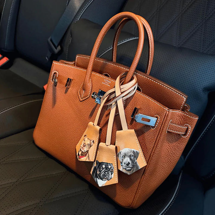 Bijou de sac en cuir personnalisé avec portrait de votre animal