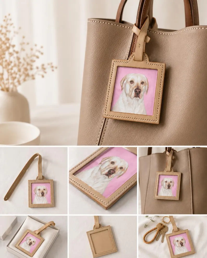 Bijou de sac en cuir personnalisé avec portrait d’animal