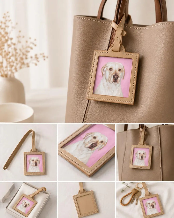 Bijou de sac en cuir personnalisé avec portrait d’animal