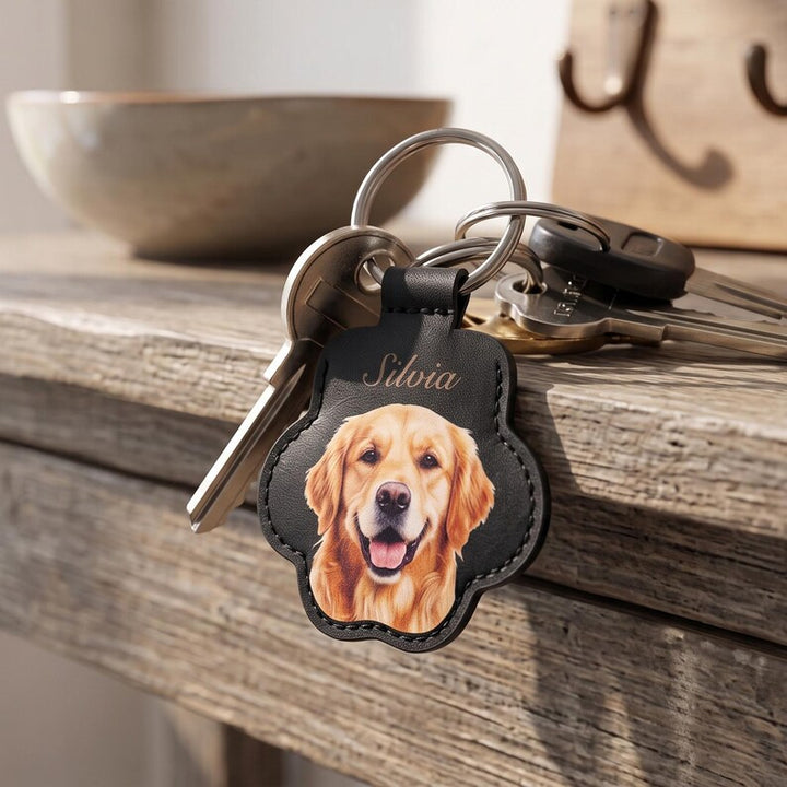 Porte-clés en cuir personnalisé avec portrait de votre animal