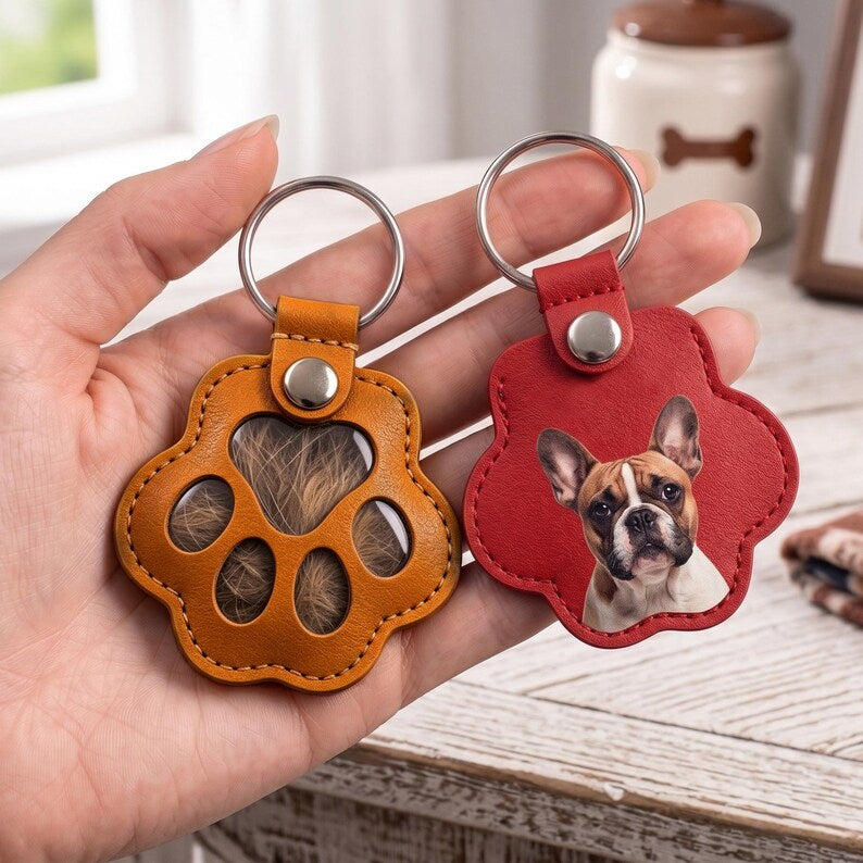 Porte-clés en cuir personnalisé avec portrait de votre animal