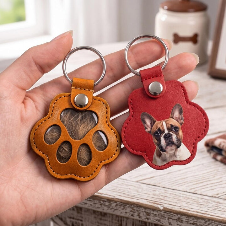 Porte-clés en cuir personnalisé avec portrait de votre animal