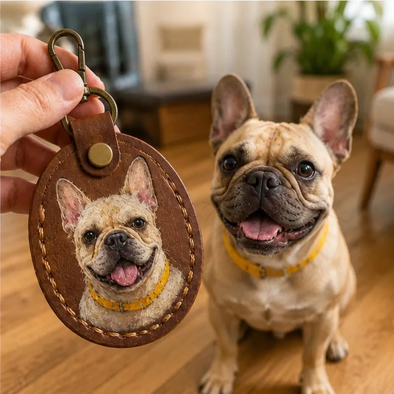 Porte-clés en cuir personnalisé avec portrait d’animal