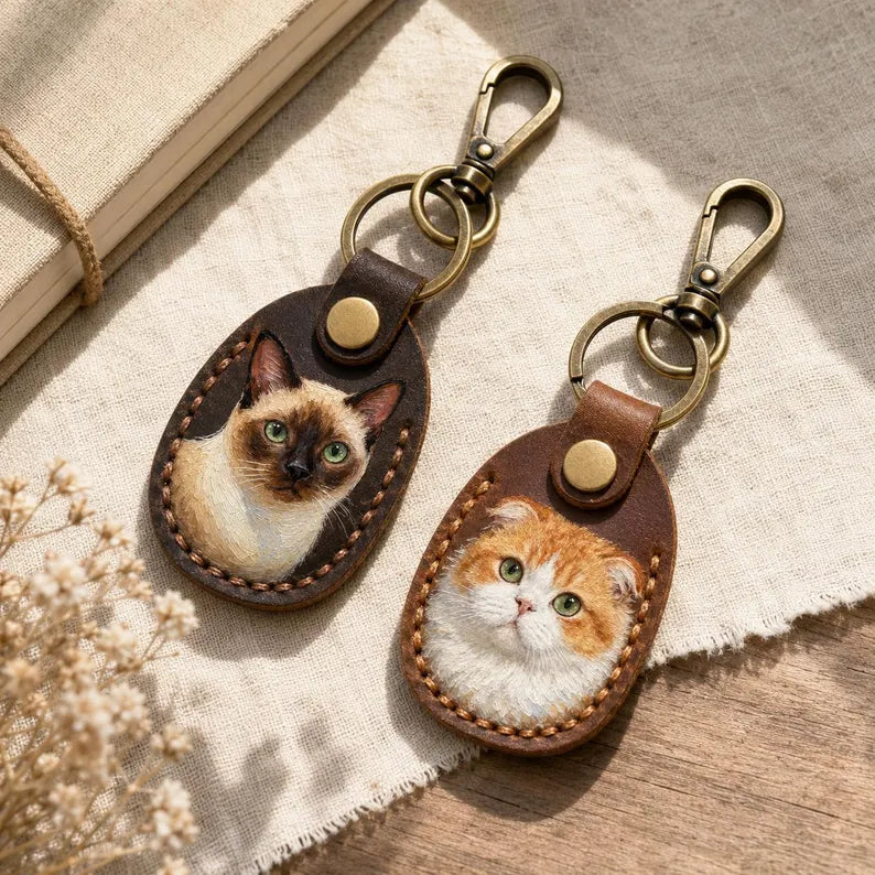 Porte-clés en cuir personnalisé avec portrait d’animal