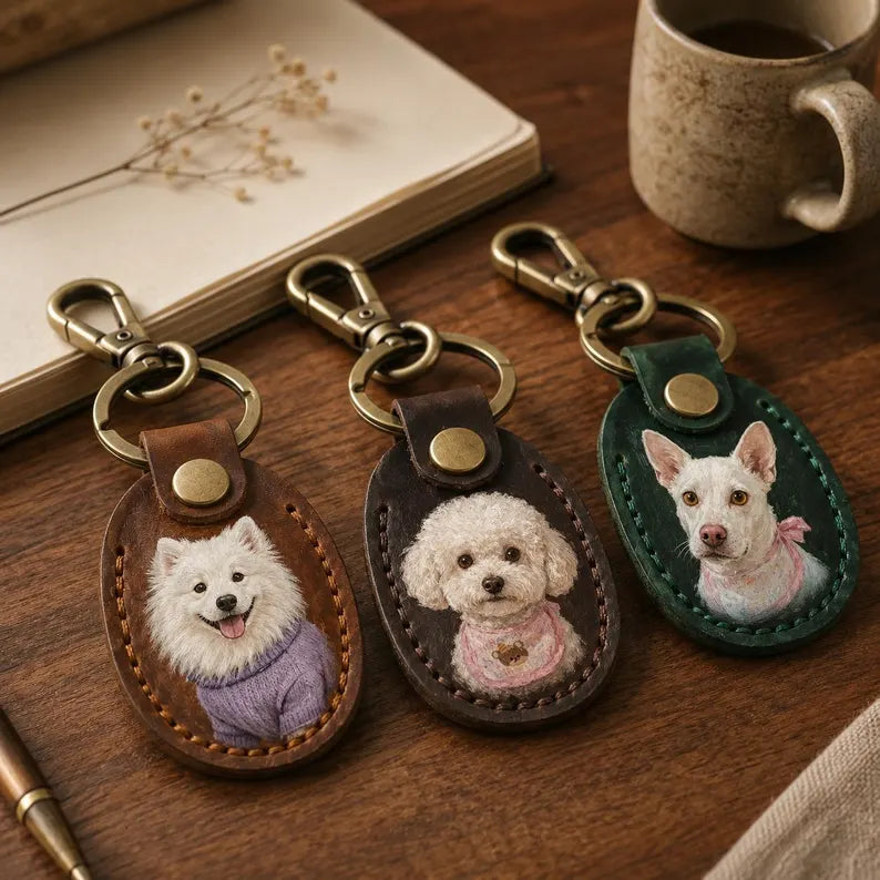 Porte-clés en cuir personnalisé avec portrait d’animal