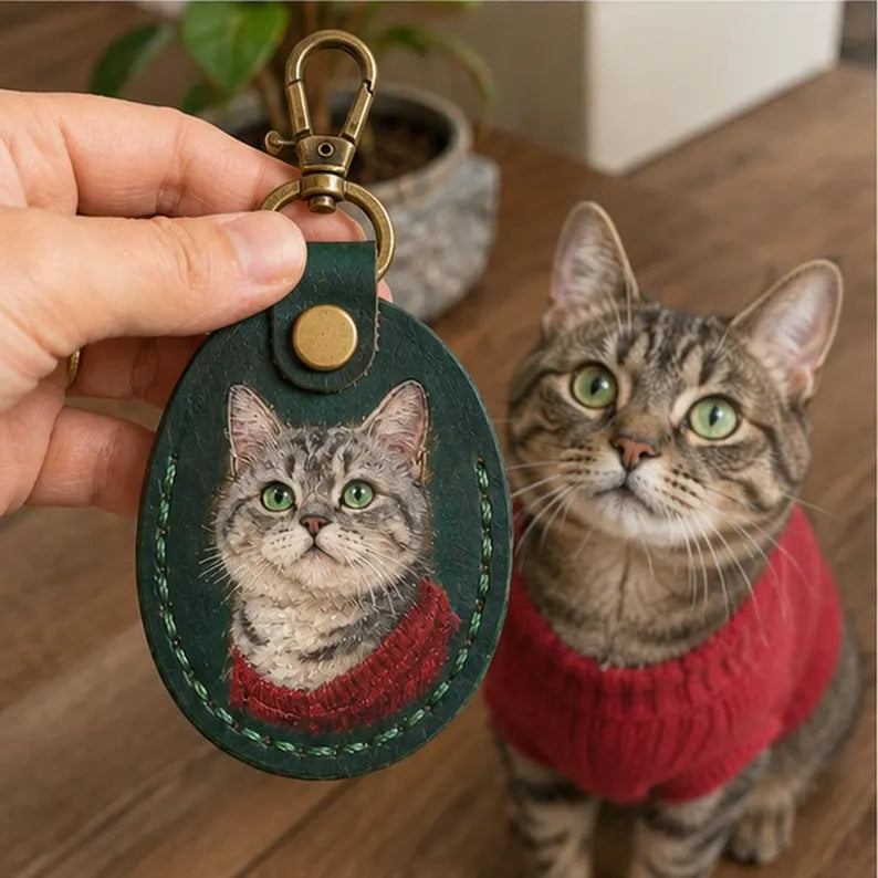 Porte-clés en cuir personnalisé avec portrait d’animal