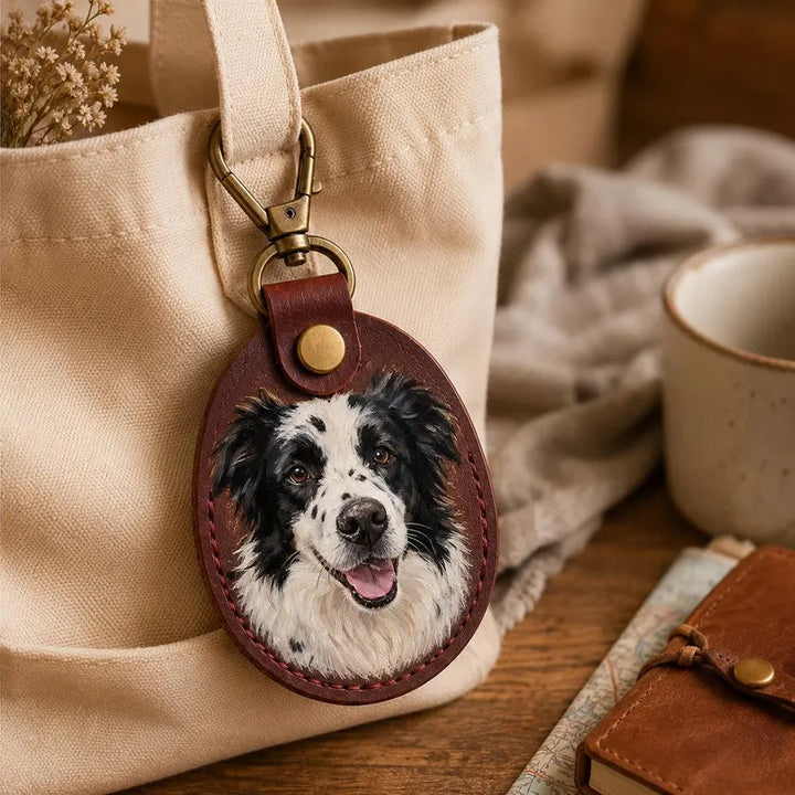 Porte-clés en cuir personnalisé avec portrait d’animal