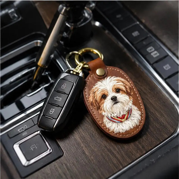 Porte-clés en cuir personnalisé avec portrait d’animal