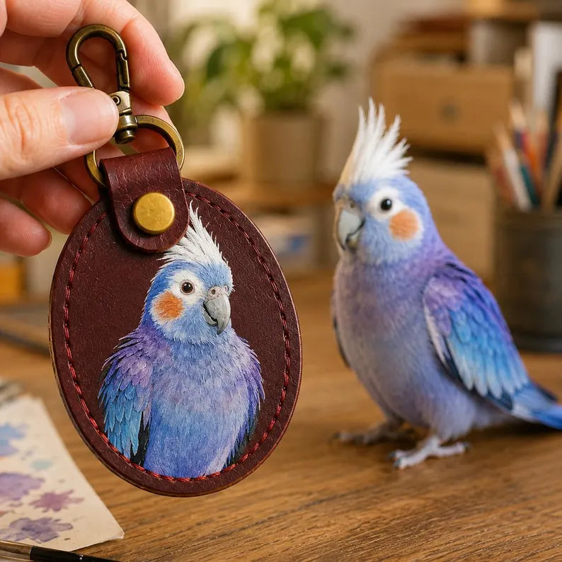 Porte-clés en cuir personnalisé avec portrait d’animal