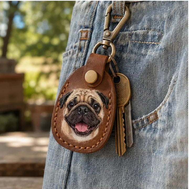 Porte-clés en cuir personnalisé avec portrait d’animal