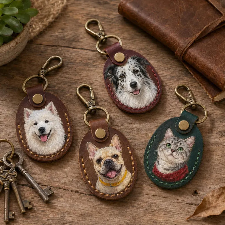 Porte-clés en cuir personnalisé avec portrait d’animal