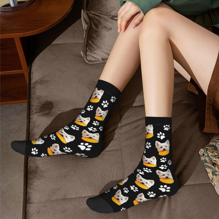 Chaussettes Personnalisées avec Nom et Portrait de l'Animal Cadeau Anniversaire Noël pour Amoureux Propriétaires des Chiens