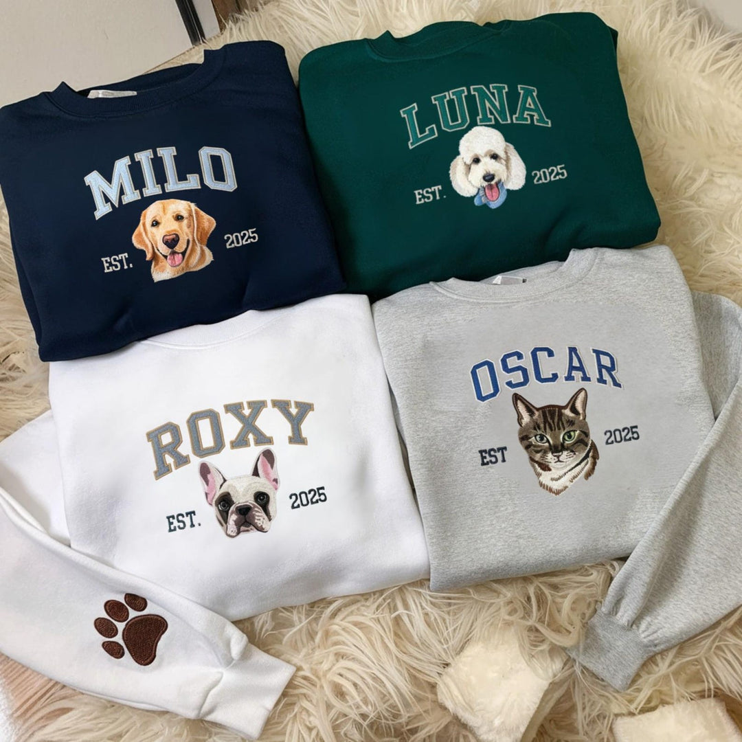 Sweat-shirt brodé avec visage de chien personnalisé avec nom basé sur votre photo,chien/chat