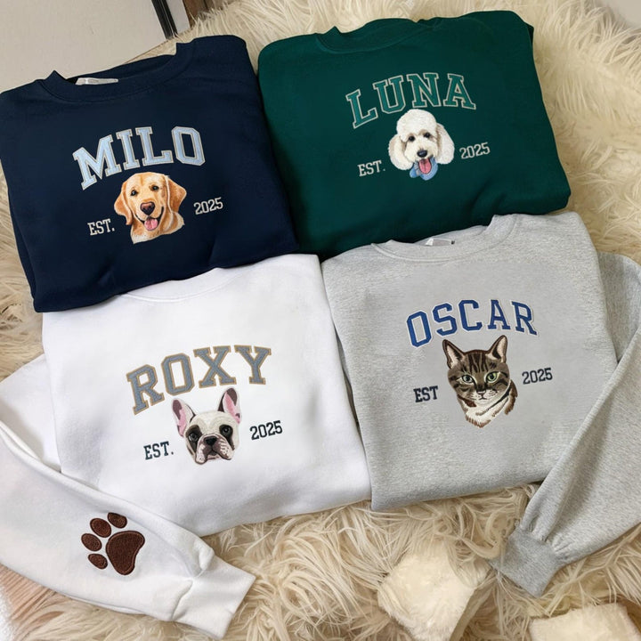 Sweat-shirt brodé avec visage de chien personnalisé avec nom basé sur votre photo,chien/chat