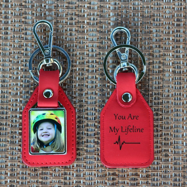 Porte-clés personnalisé avec nom initiales de photo en cuir