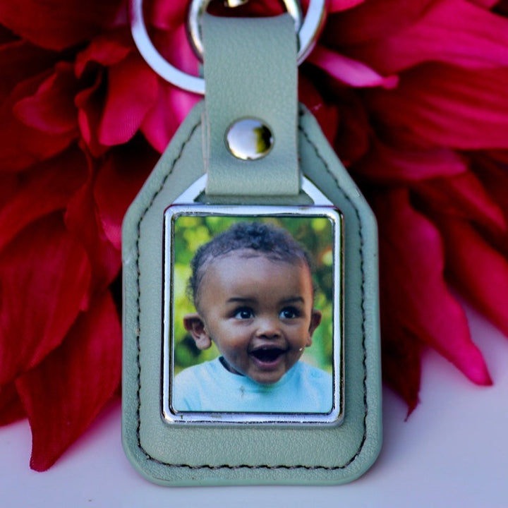 Porte-clés personnalisé avec nom initiales de photo en cuir