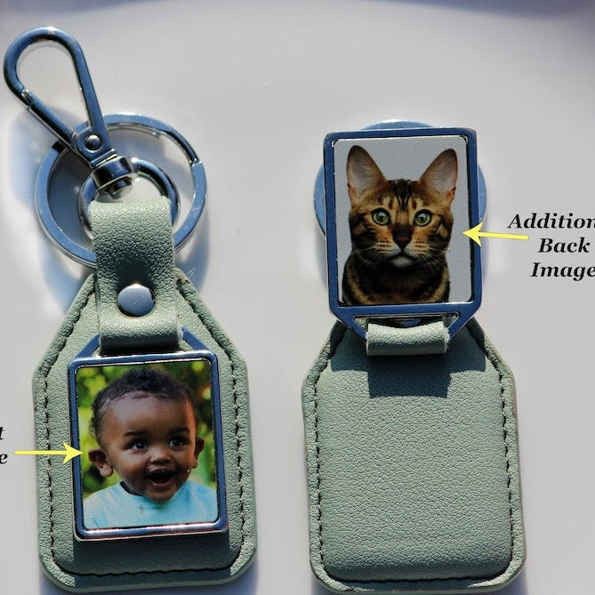 Porte-clés personnalisé avec nom initiales de photo en cuir