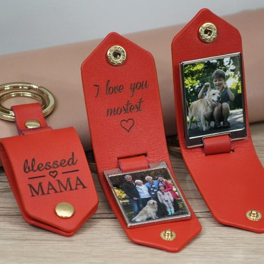 Porte-clés photo en cuir personnalisé avec photo