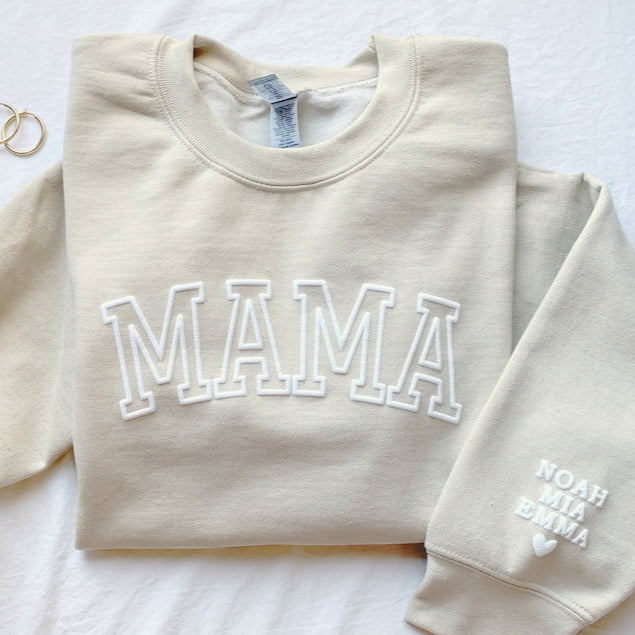 Sweat-shirt MAMA personnalisé, création 3D en mousse avec le nom de l'enfant