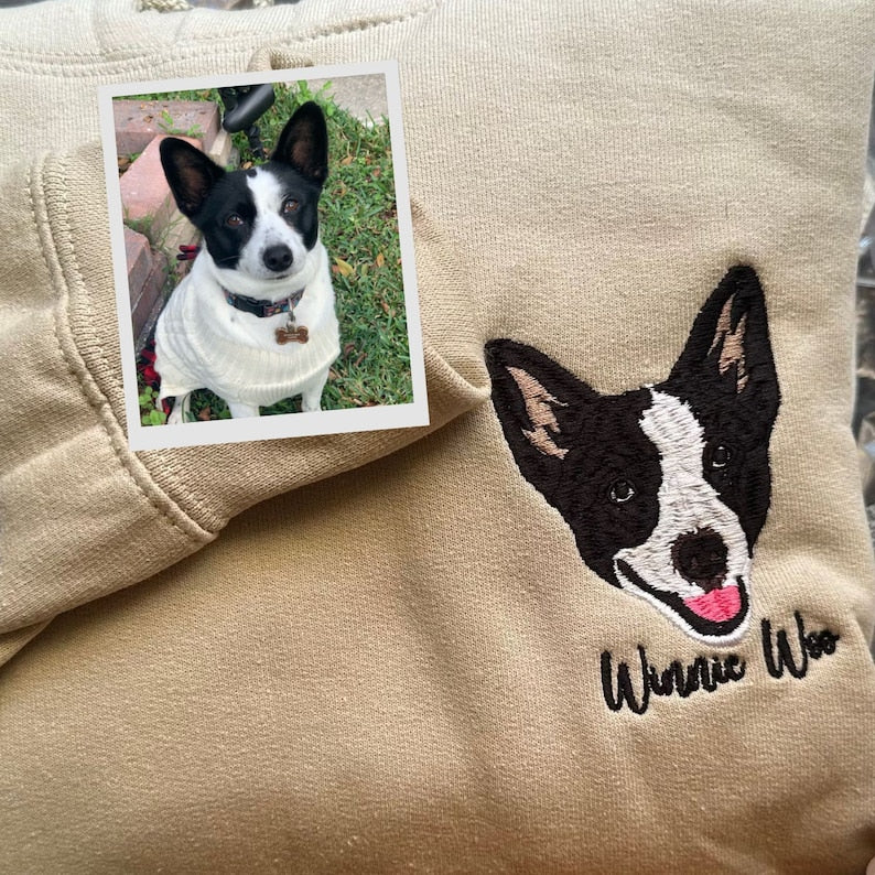 Sweatshirt / Tee portrait d’animal Broderie de couleur,chien/chat