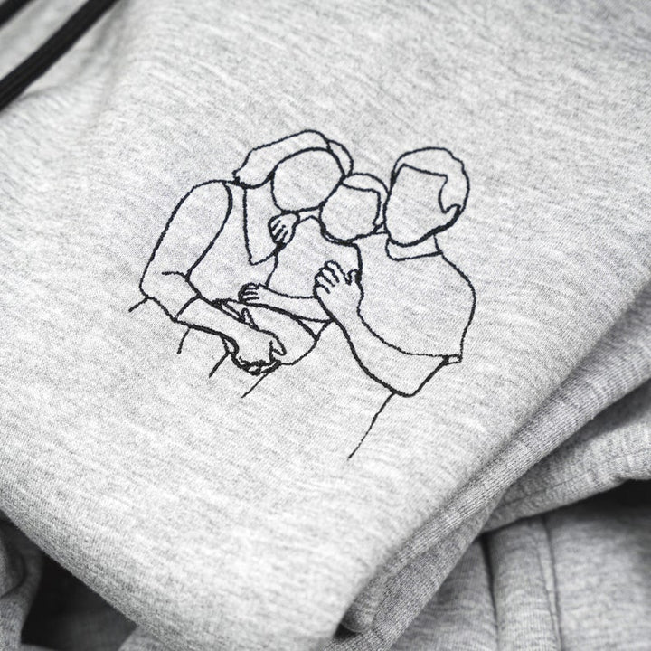 Portrait de famille brodé personnalisé à partir d'un sweat-shirt photo