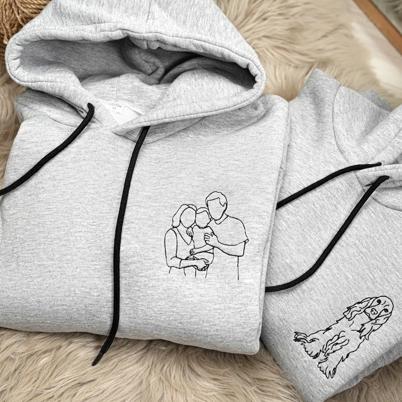 Portrait de famille brodé personnalisé à partir d'un sweat-shirt photo