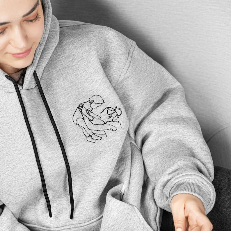 Portrait de famille brodé personnalisé à partir d'un sweat-shirt photo