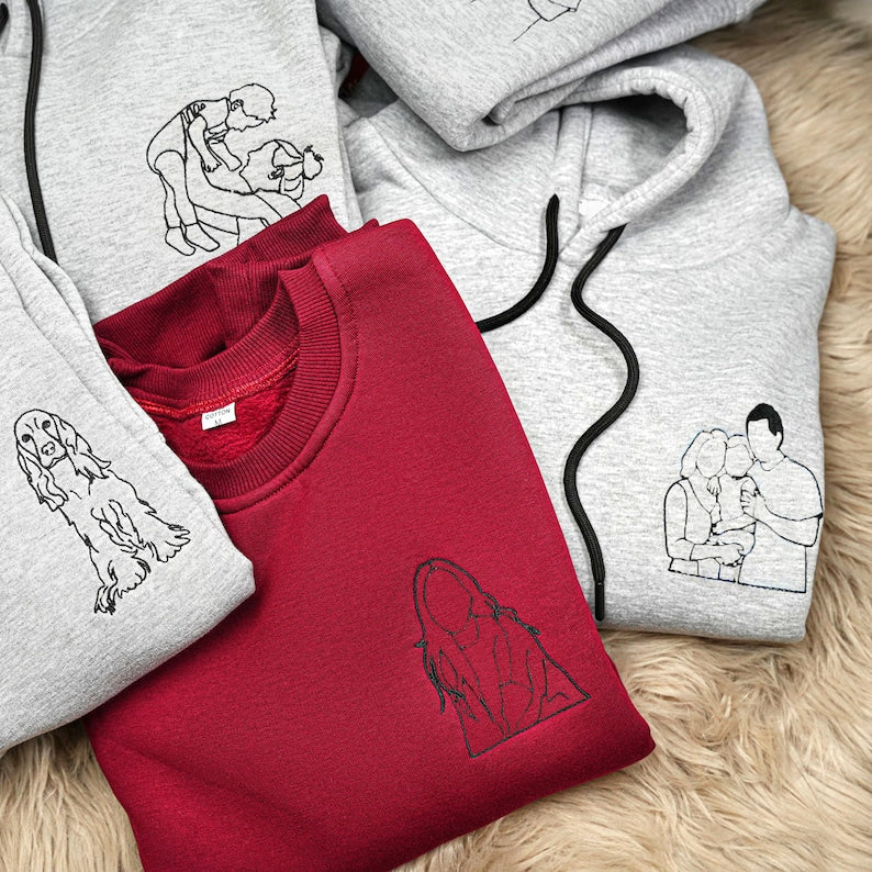 Portrait de famille brodé personnalisé à partir d'un sweat-shirt photo