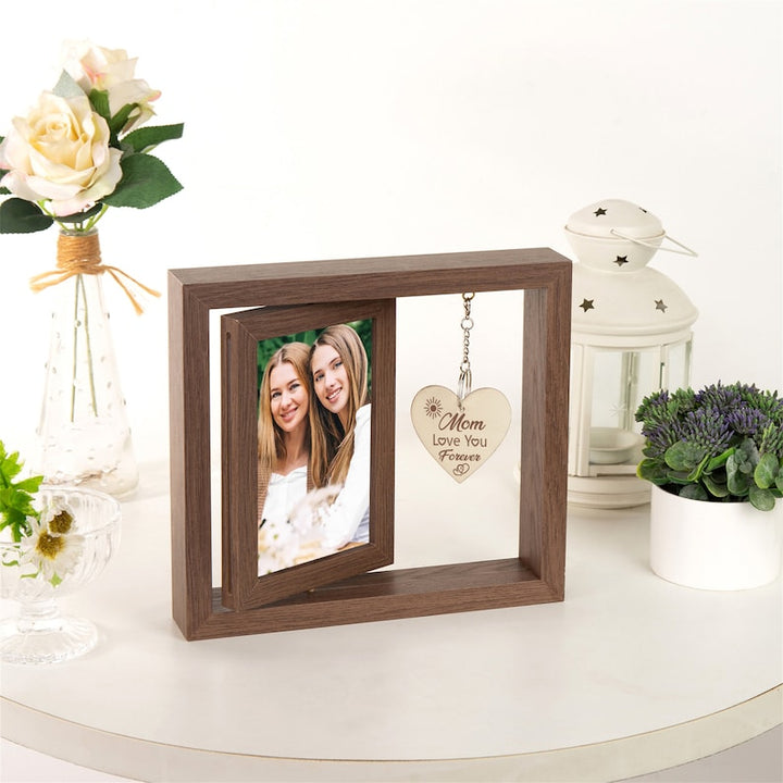 Cadre photo rotatif en bois personnalisé, cadre photo double face, cadeaux de fiançailles pour la famille