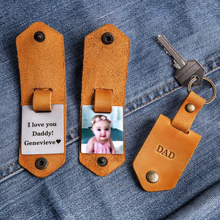 Cadeau pour papa pour la première fois, porte-clés en cuir personnalisé avec photo et nom, cadeau pour nouveau papa de la part de sa fille, cadeau photo pour futur papa