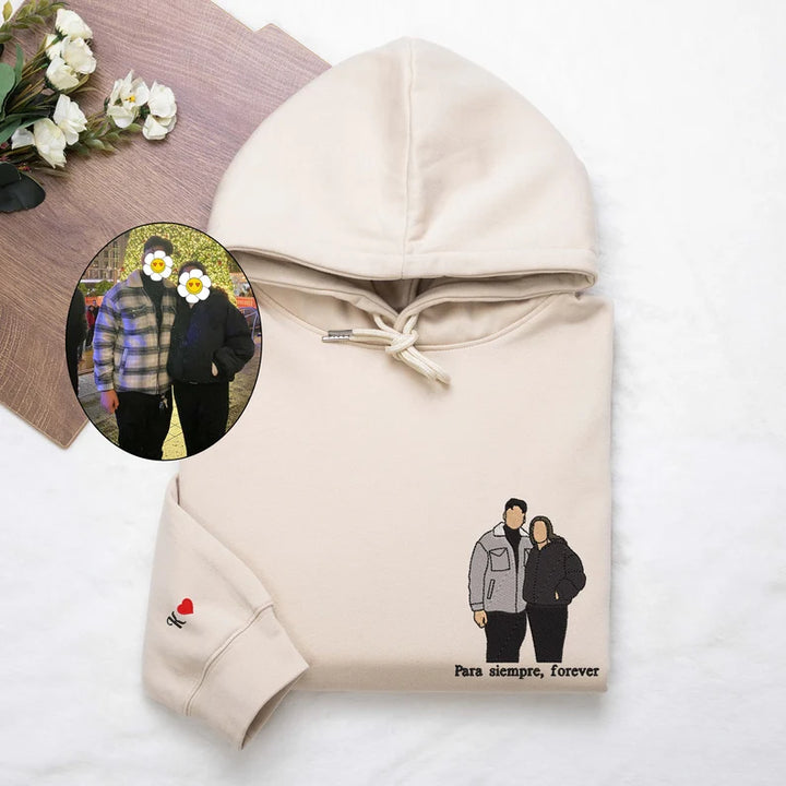 Pull brodé portrait personnalisé avec texte