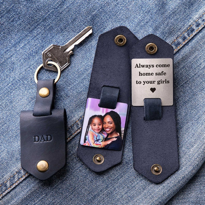 Cadeau pour papa pour la première fois, porte-clés en cuir personnalisé avec photo et nom, cadeau pour nouveau papa de la part de sa fille, cadeau photo pour futur papa
