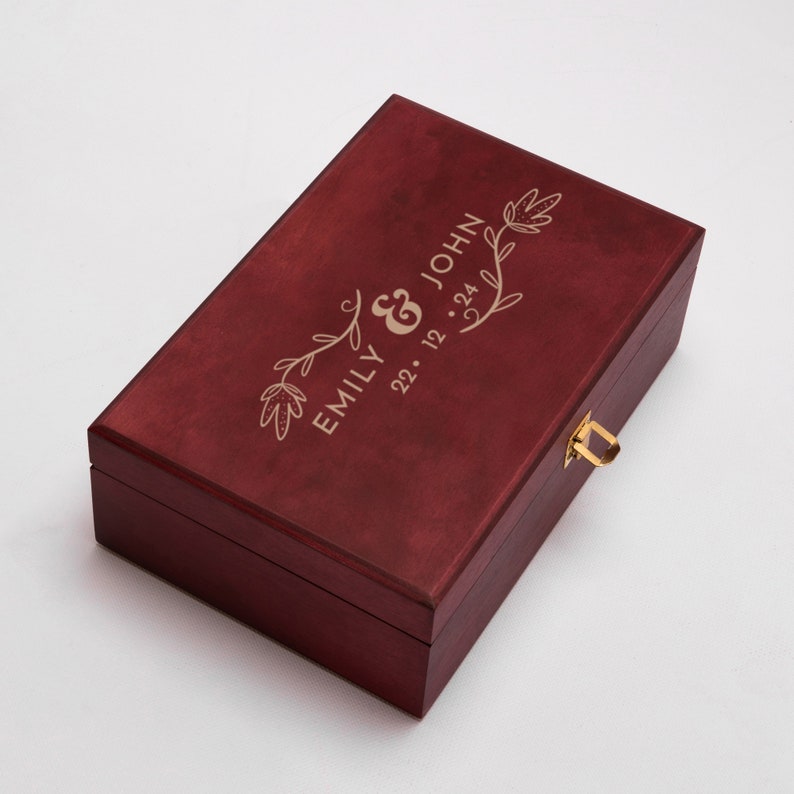 Flûtes à champagne de mariage personnalisées, flûtes à champagne en coffret bois