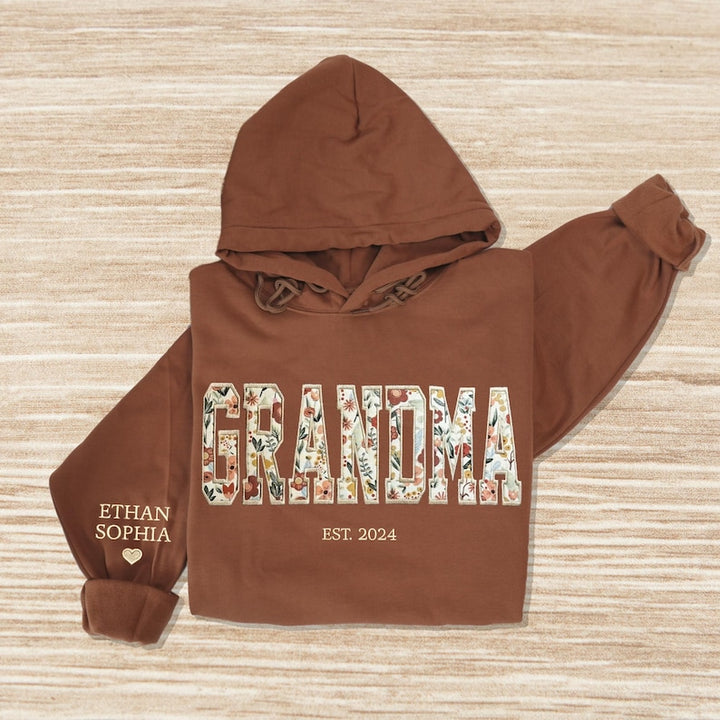 Sweat-shirt brodé personnalisé avec applique florale MAMA