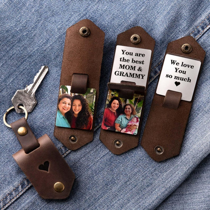 Porte-clés en cuir personnalisé pour maman, cadeau personnalisé pour maman, porte-clés en cuir avec texte et photo
